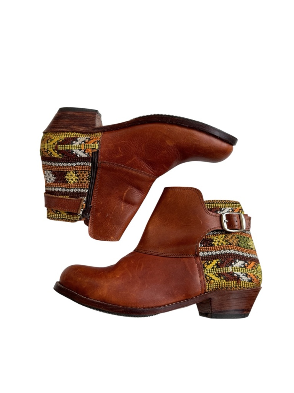 Kilim Craft Artisan Boots Black with Berberus‎ Vintage Carpet Women's Size 8